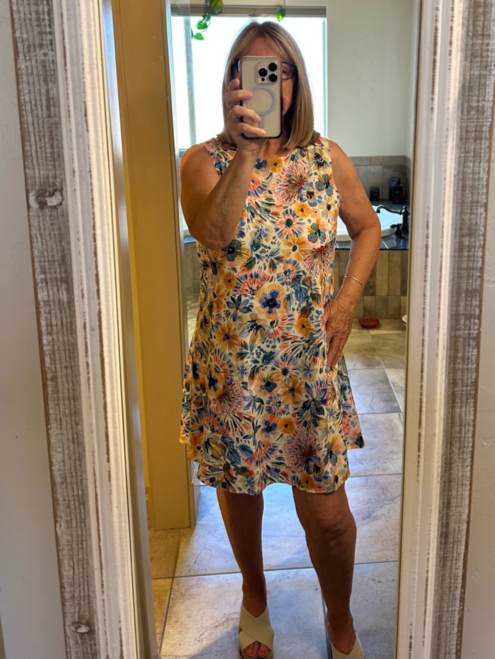 Sleeveless above the Knee Sun Dress in Yellow Floral Print